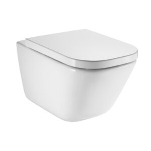 Κρεμαστή λεκάνη μπάνιου Gap Square λευκή με soft-close κάλυμμα Roca. Gap Square wall-hung toilet in white with soft-close seat by Roca