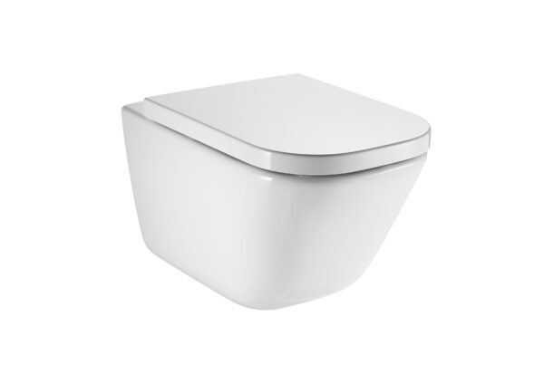 Κρεμαστή λεκάνη μπάνιου Gap Square λευκή με soft-close κάλυμμα Roca. Gap Square wall-hung toilet in white with soft-close seat by Roca