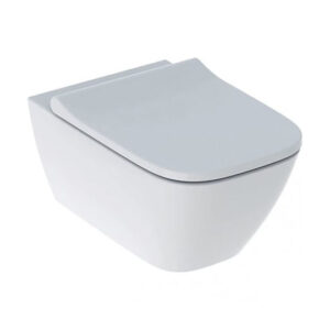 Λεκάνη κρεμαστή Smyle Square Geberit με κάλυμμα soft close σε λευκό χρώμα.Geberit Smyle Square wall-hung toilet in white with soft-close seat.