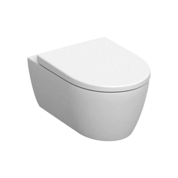 Λεκάνη κρεμαστή Geberit Icon Round με κάλυμμα soft-close, σε λευκό χρώμα.Wall-hung toilet bowl Geberit Icon Round with soft-close seat in white color.