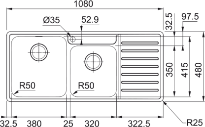 ΝΕΡΟΧΥΤΗΣ ΕΝΘΕΤΟΣ BELL BCX 621 1080x480mm INOX FRANKE