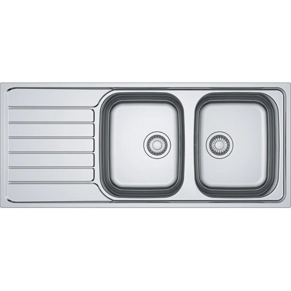Νεροχύτης inox Franke Spark SKX 621-116 με διπλή γούρνα και επιφάνεια στραγγίσματος. Inox kitchen sink Franke Spark SKX 621-116 with double bowl and drainer surface.