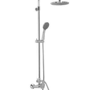 Στήλη ντουζιέρας Amalthea χρωμέ, ορειχάλκινη, με κώδωνα Ø220, τηλέφωνο 3 λειτουργιών και ρυθμιζόμενο ύψος.Amalthea chrome brass shower column with Ø220 head, 3-mode handset and adjustable height.