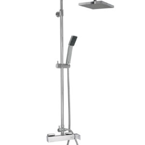 Στήλη ντουζιέρας Imperia χρωμέ, ορειχάλκινη, με κώδωνα 200x200mm, τηλέφωνο, διανομέα 3 λειτουργιών και ρυθμιζόμενο ύψος.Imperia chrome brass shower column with 200x200mm head, handset, 3-function diverter and adjustable height.