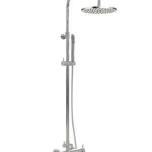 Στήλη ντουζιέρας Etna χρωμέ, ορειχάλκινη, με κώδωνα 200x200mm, τηλέφωνο, διανομέα 3 λειτουργιών και ρυθμιζόμενο ύψος.Etna chrome brass shower column with 200x200mm head, handset, 3-function diverter and adjustable height.