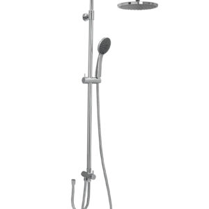 Στήλη ντουζιέρας Grenada χρωμέ, ορειχάλκινη, με κώδωνα Ø200, τηλέφωνο 3 λειτουργιών, διανομέα Ø32 και ρυθμιζόμενο ύψος.Grenada chrome brass shower column with Ø200 head, 3-mode handset, Ø32 diverter and adjustable height.